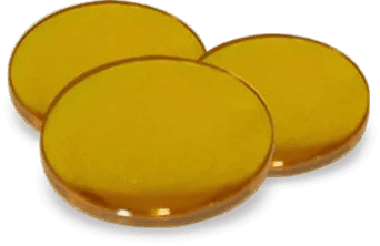 Three round, amber-colored lenses