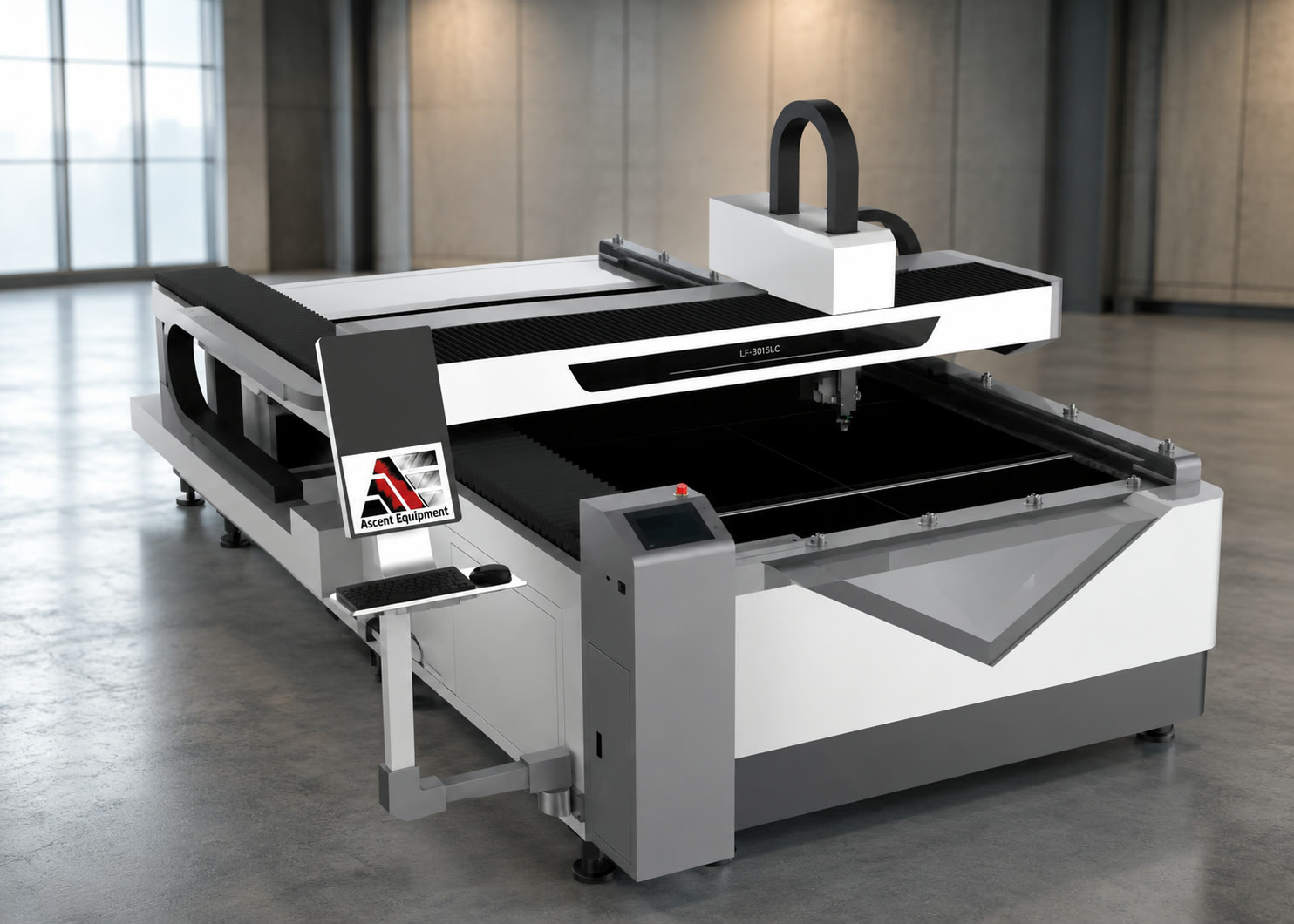 Combination laser cutter with a 150W CO2 laser and a 2000W fiber laser on one bed