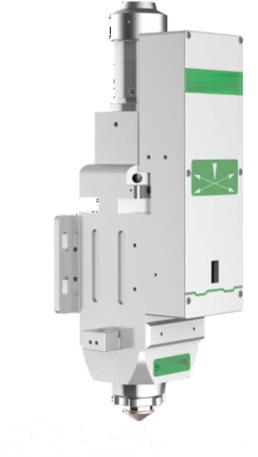Autofocus fiber laser cutting head with a copper nozzle at the bottom